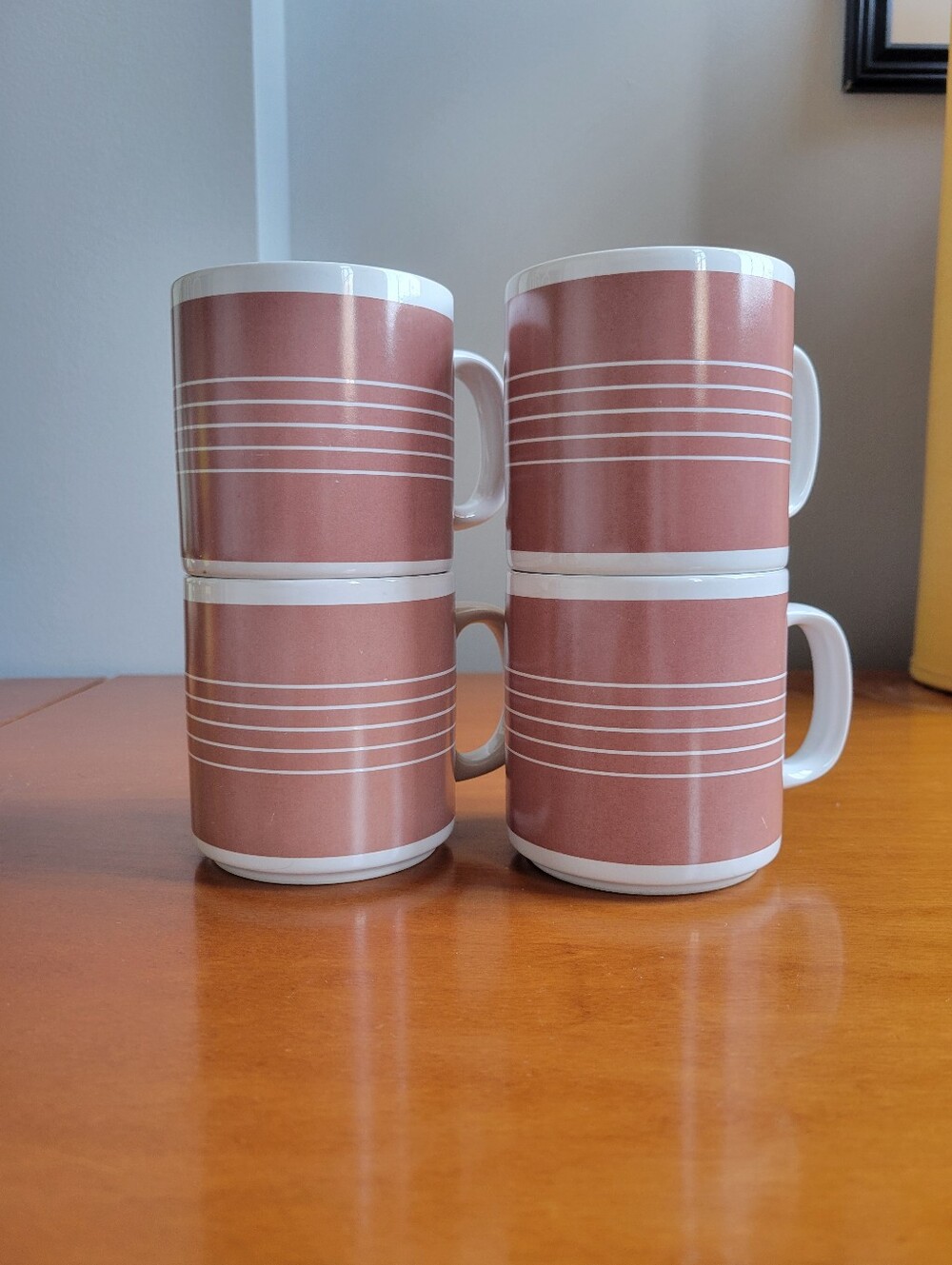 Vintage Mauve Stripe Coffee Mugs Set of 4 Korea